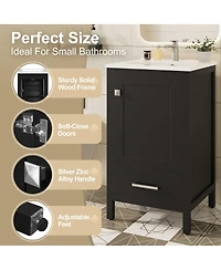 Sillysis 20" Modern Freestanding Bathroom Vanity with Ceramic Sink, Solid Wood Frame and Soft Close Door for Small Spaces