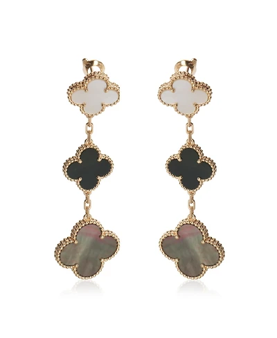 Pre-Owned Van Cleef & Arpels Yellow Gold Mother Of Pearl and Onyx Magic Alhambra Earrings