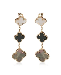Pre-Owned Van Cleef & Arpels Yellow Gold Mother Of Pearl and Onyx Magic Alhambra Earrings