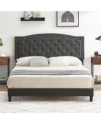 gaomon Queen Upholstered Platform Bed Frame Adjustable Wingback Headboard Heavy Duty Slats No Box Spring