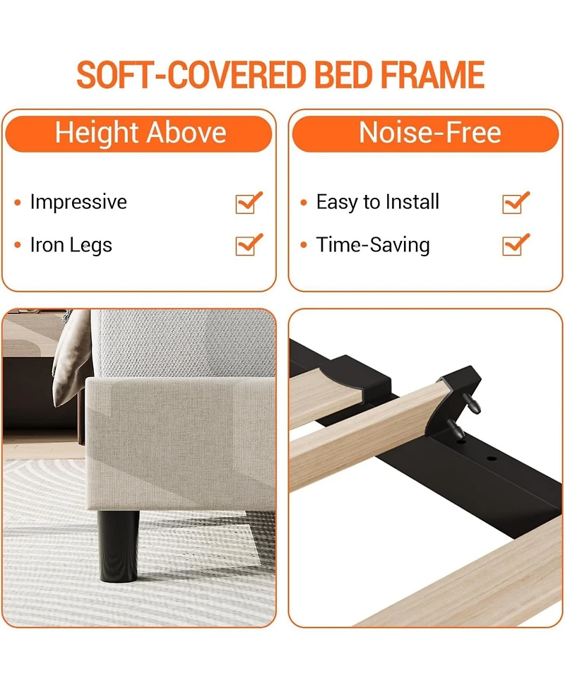 gaomon King Linen Bed Frame Twill Tufted Headboard Wooden Slats Upholstery No Box Spring Needed