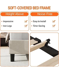 gaomon King Linen Bed Frame Twill Tufted Headboard Wooden Slats Upholstery No Box Spring Needed