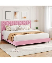 gaomon King Bed Frame Adjustable Headboard Upholstered Platform Wood Slats No Box Spring Easy Assembly