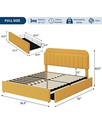 gaomon Bed Frame Storage Headboard Boucle Upholstered Platform 2 Drawers Bookcase Wood Slats No Box Spring.
