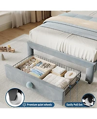 gaomon Kids Platform Bed Upholstered Headboard Storage Drawer Noise Free Children Bed Frame Wood Slats No Box Spring Needed
