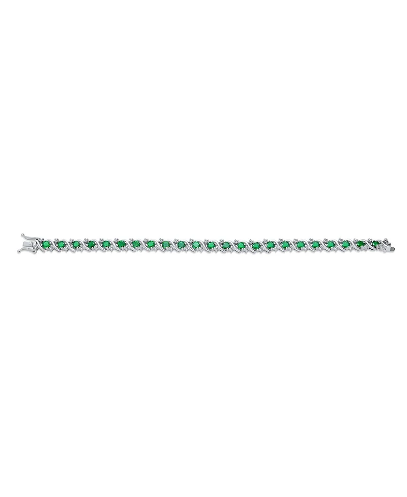 Bling Jewelry Fancy Emerald Green Cz Cubic Zirconia Wave S-Link Swirl Tennis Bracelet 7 Inch Silver Plated