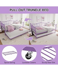 gaomon Twin Daybed with Trundle, Metal Sofa Bed Frame with Steel Slat Support, Love Heart Design, No Box Spring