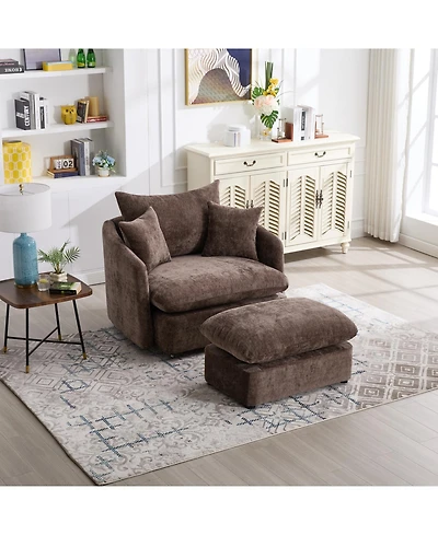 Streamdale Furniture Oversized Swivel Accent Chair with Ottoman & Pillows