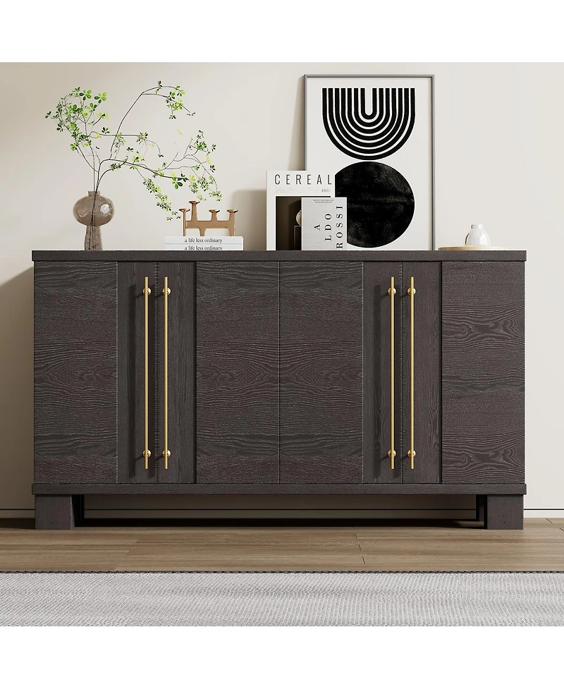 Streamdale Furniture Taupe Wood Sideboard Cabinet with Adjustable Shelves & Gold Handles