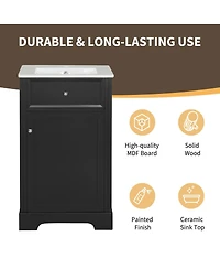 Sillysis 20" Bathroom Vanity with Ceramic Sink, Soft Closing Door & Storage Rack, Freestanding Cabinet for Small Bathrooms