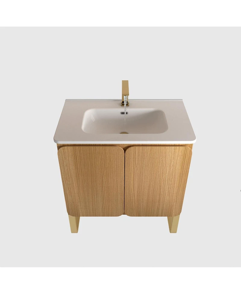 Sillysis 30" Light Oak Bathroom Vanity with Sink, Soft Closing Drawers and Large Storage Cabinet for Modern Bathrooms, Wall/Floor Mount-Sillysis
