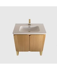 Sillysis 30" Light Oak Bathroom Vanity with Sink, Soft Closing Drawers and Large Storage Cabinet for Modern Bathrooms, Wall/Floor Mount-Sillysis