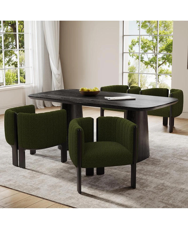 Streamdale Furniture Dining Chairs Set of 4, Modern Olive Boucle Fabric, Rubber Wood Frame