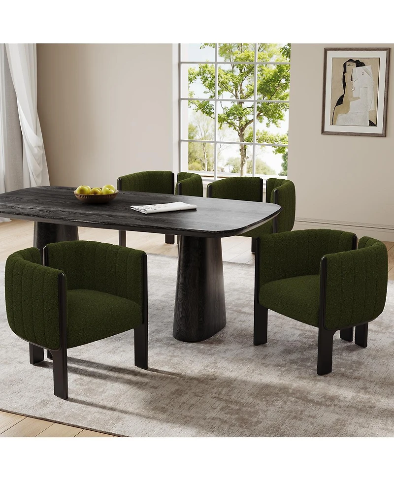 Streamdale Furniture Dining Chairs Set of 4, Modern Olive Boucle Fabric, Rubber Wood Frame