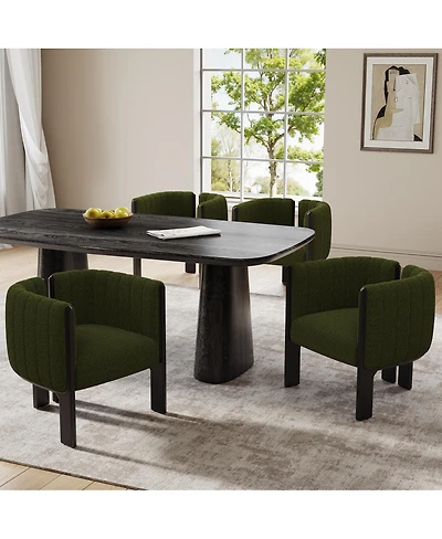 Streamdale Furniture Dining Chairs Set of 4, Modern Olive Boucle Fabric, Rubber Wood Frame