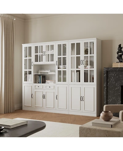 Homsee Modern Bookcase, Sideboard with 19-Tier Shelves and 2 Drawers