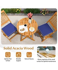 3PCS Patio Folding Wooden Bistro Set Cushioned Chair Conversation