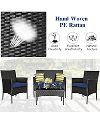 8 Pcs Patio Rattan Furniture Set Cushioned Sofa Coffee Table Backyard Porch