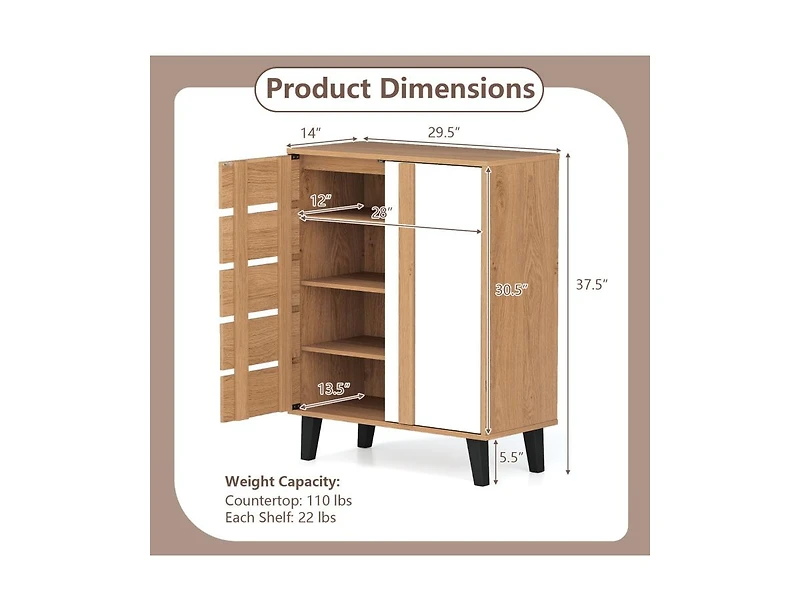 Slickblue 4-Tier Farmhouse Shoe Cabinet with Louvered Doors