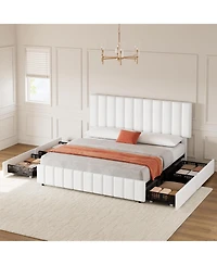 gaomon Queen Bed Frame Upholstered Headboard 4 Drawers Platform Adjustable Headboard Wood Slats No Box Spring