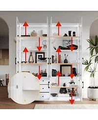 Homsee Modern 10-Shelf Accent Bookcase with Glass Doors, Led Lights
