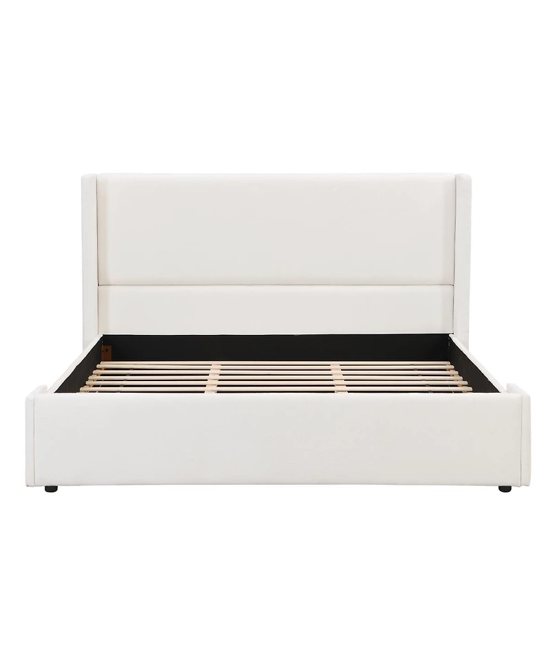 Streamdale Furniture Elegant White Fabric Upholstered Bed with Tall Headboard