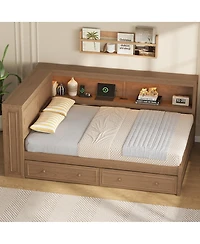 Streamdale Furniture Full Size Wood Daybed with Storage, Usb, Led, and 2 Drawers