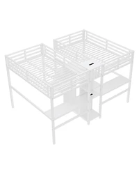Streamdale Furniture Twin Over Twin Metal Loft Bed with Double Desk, Wardrobe, Shelves & Outlet
