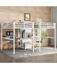 Streamdale Furniture Twin Over Twin Metal Loft Bed with Double Desk, Wardrobe, Shelves & Outlet