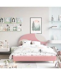 gaomon Full Bed Frame with Boucle Arch Headboard Modern Upholstered Platform Wooden Slats No Box Spring Kids Guest