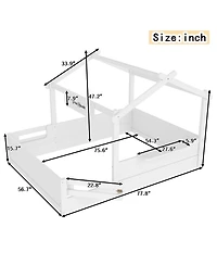 Streamdale Furniture Full Size Floor Bed with Guardrails, Roof, Tray & Signboard