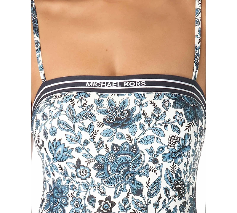 Michael Kors Women's Bandeau Neck Printed One-Piece Swimsuit