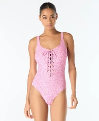 Michael Kors Women's Lace Front Printed One-Piece Swimsuit