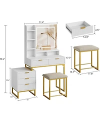 gaomon Makeup Vanity Set with Led Mirror 5 Drawers 3 Color Modes