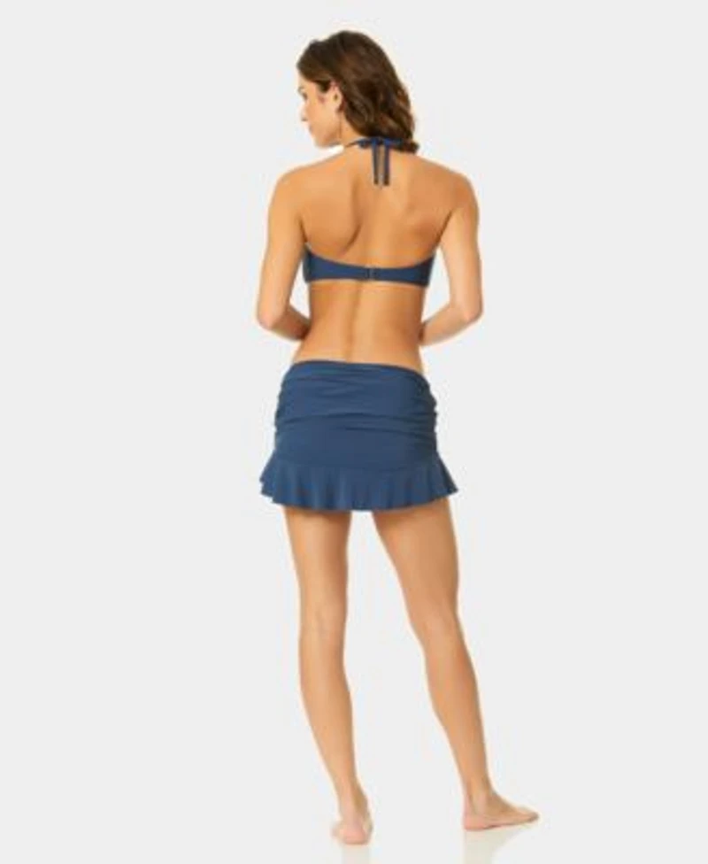 Cece Womens Bandeau Neck Halter Top Pull On Contrast Ruffle Swim Skirt