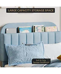 gaomon Twin Bed Frame Storage Headboard Velvet Upholstered Platform Bed Kids Wood Slats Noise Free
