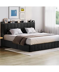 gaomon King Bed Frame with Lift Up Storage Upholstered Velvet Storage Headboard Hydraulic Metal Platform No Box Spring