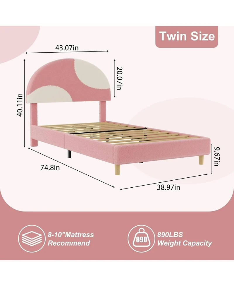 gaomon Modern Arch Boucle Twin Bed Frame Soft Pink and Beige Headboard Wooden Slats No Box Spring Cozy Bedroom