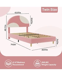 gaomon Modern Arch Boucle Twin Bed Frame Soft Pink and Beige Headboard Wooden Slats No Box Spring Cozy Bedroom