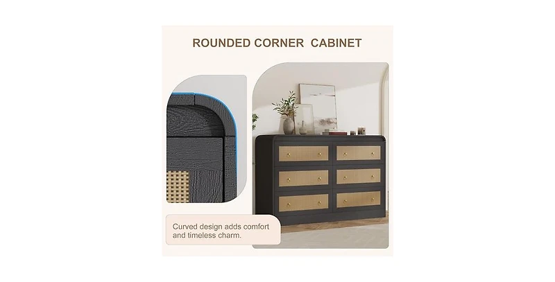 gaomon 46''Wide Rattan Dresser,6 Drawer Dresser for Bedroom,Dressers & Chests of Drawers