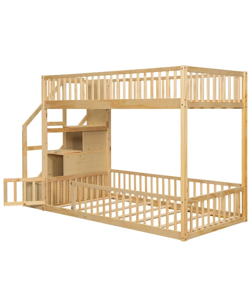 Streamdale Furniture Twin over Floor Bunk Bed, Ladder with Storage