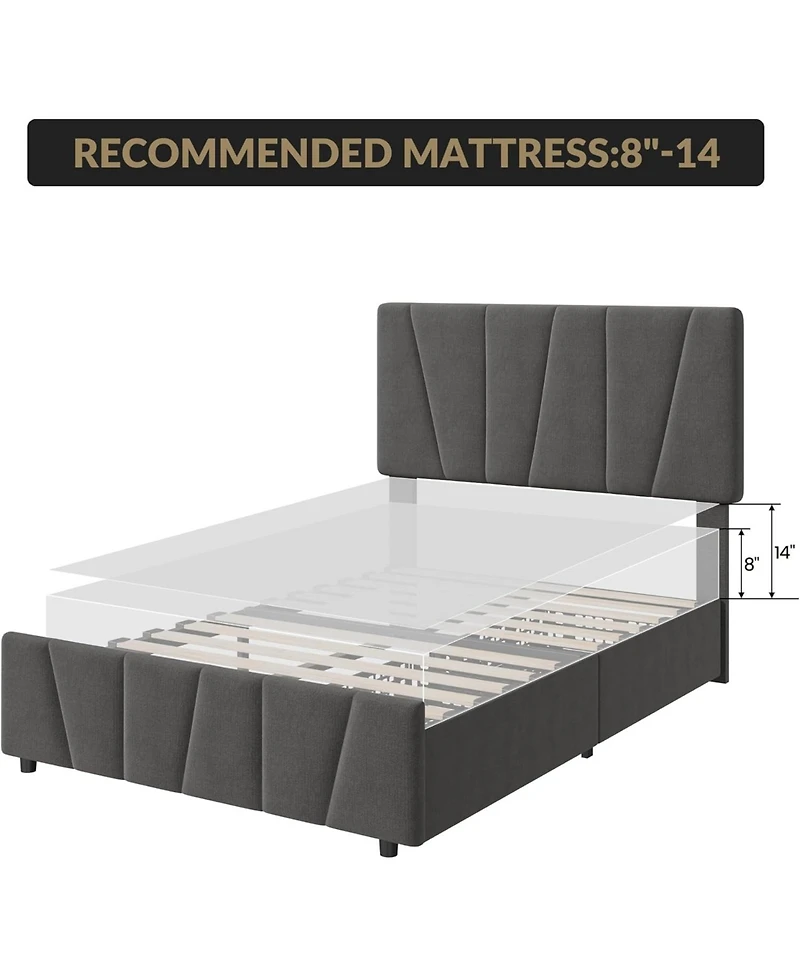 gaomon Bed Frame with 4 Storage Drawers and Headboard, Upholstered Platform Bed Frame with Wooden Slats Support, No Box Spring Needed, Noise Free