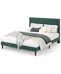 gaomon Queen Corduroy Upholstered Platform Bed Frame with Headboard Modern Low Profile Wood Slats Noise Free No Box Spring