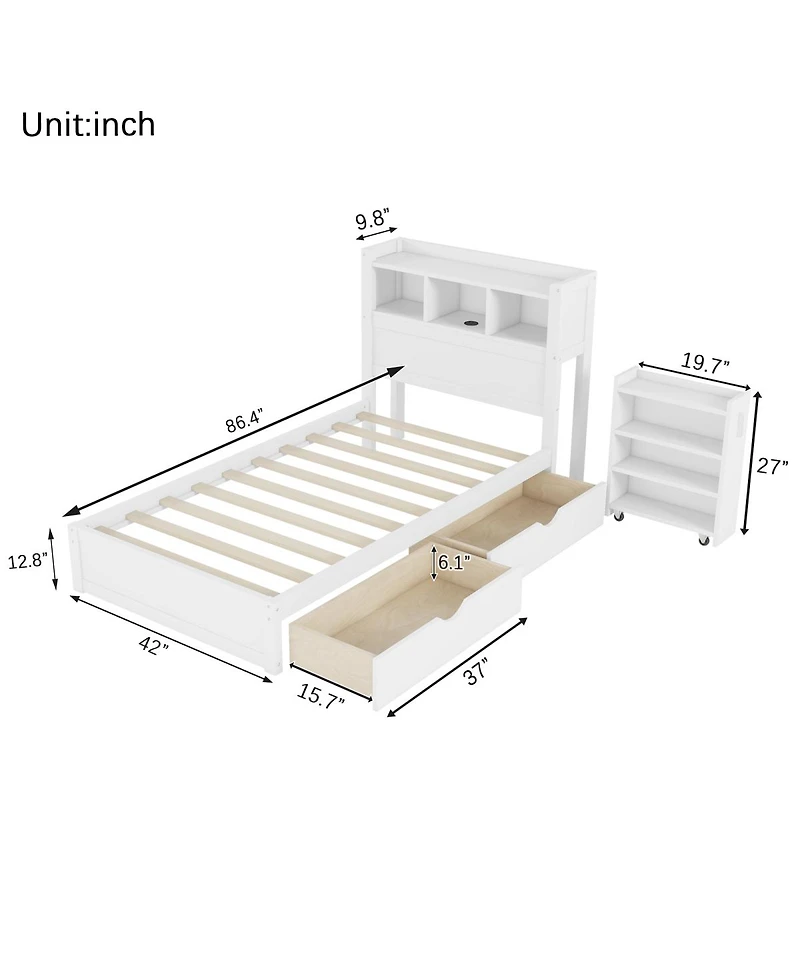 Streamdale Furniture Twin Size Wood Bed with Storage Headboard and Drawers