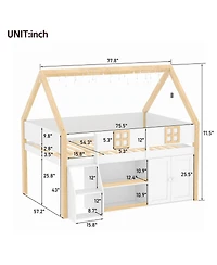 Streamdale Furniture Low loft bed with stairs, shelves, cabinets & Led lights