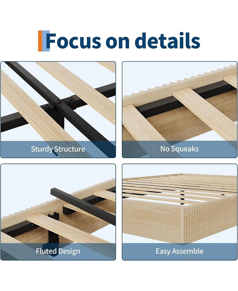 gaomon Wooden Bed Frame Platform with Fluted Design Sturdy Stylish Noise Free Wood Slats No Box Spring Cream