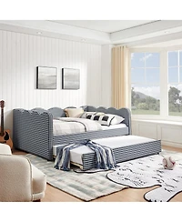Streamdale Furniture Cozy Gingham Daybed with Twin Trundle, Usb Port, Linen Fabric