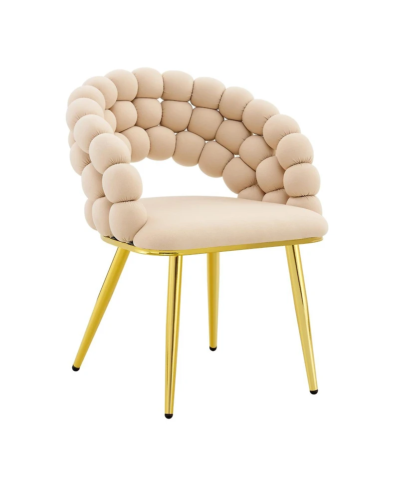 Streamdale Furniture Set of 2 Beige Puffy Bubble Chairs with Gold Legs, Modern Accent Chairs