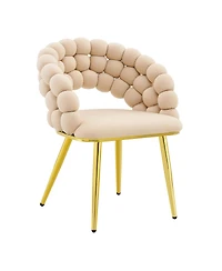 Streamdale Furniture Set of 2 Beige Puffy Bubble Chairs with Gold Legs, Modern Accent Chairs