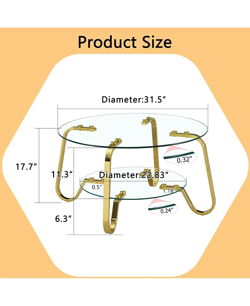 Streamdale Furniture Retro minimalist metal frame glass coffee table, 31.5